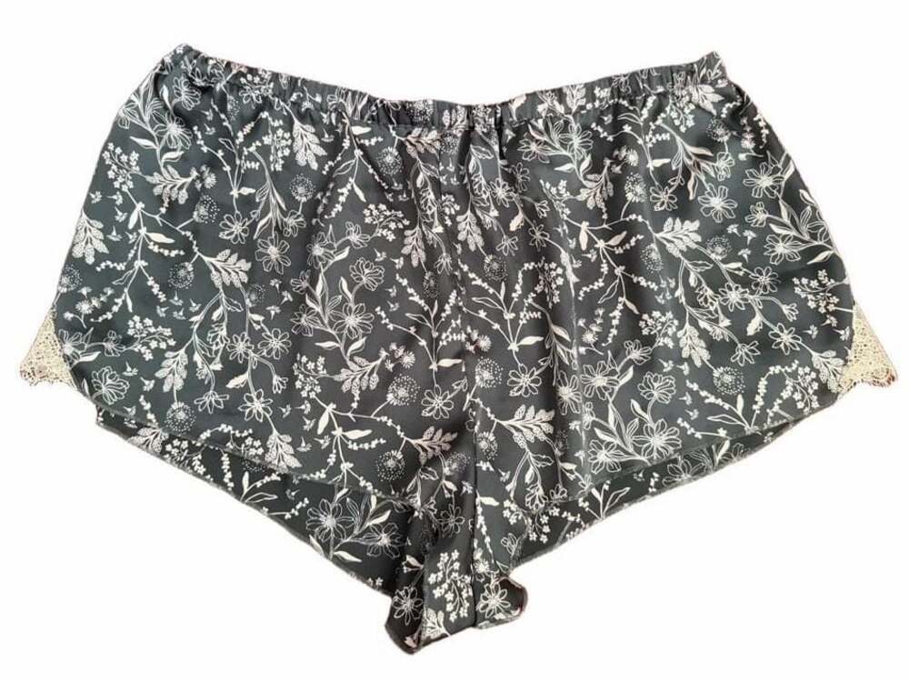 Victoria's Secret Floral Satin Sleep Shorts Dark Green/White Size L